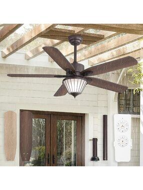 52-Inch Bronze Ceiling Fan with Lights & Remote - Stylish Farmhouse Decor